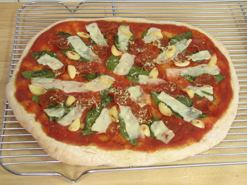 Pepperoni basil garlic pizza