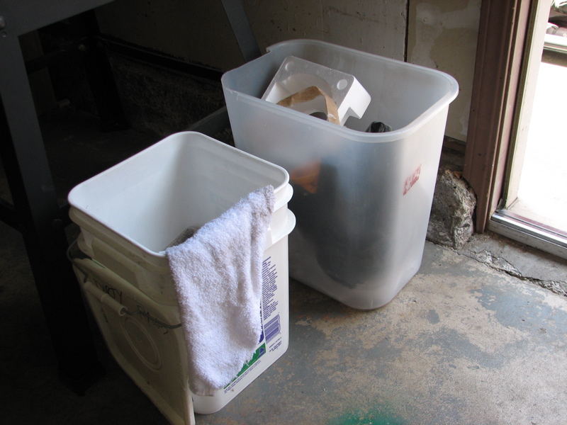 trash can and rag bucket