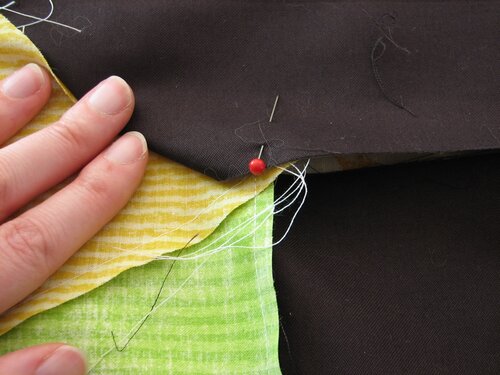 Pinning the strips for sewing