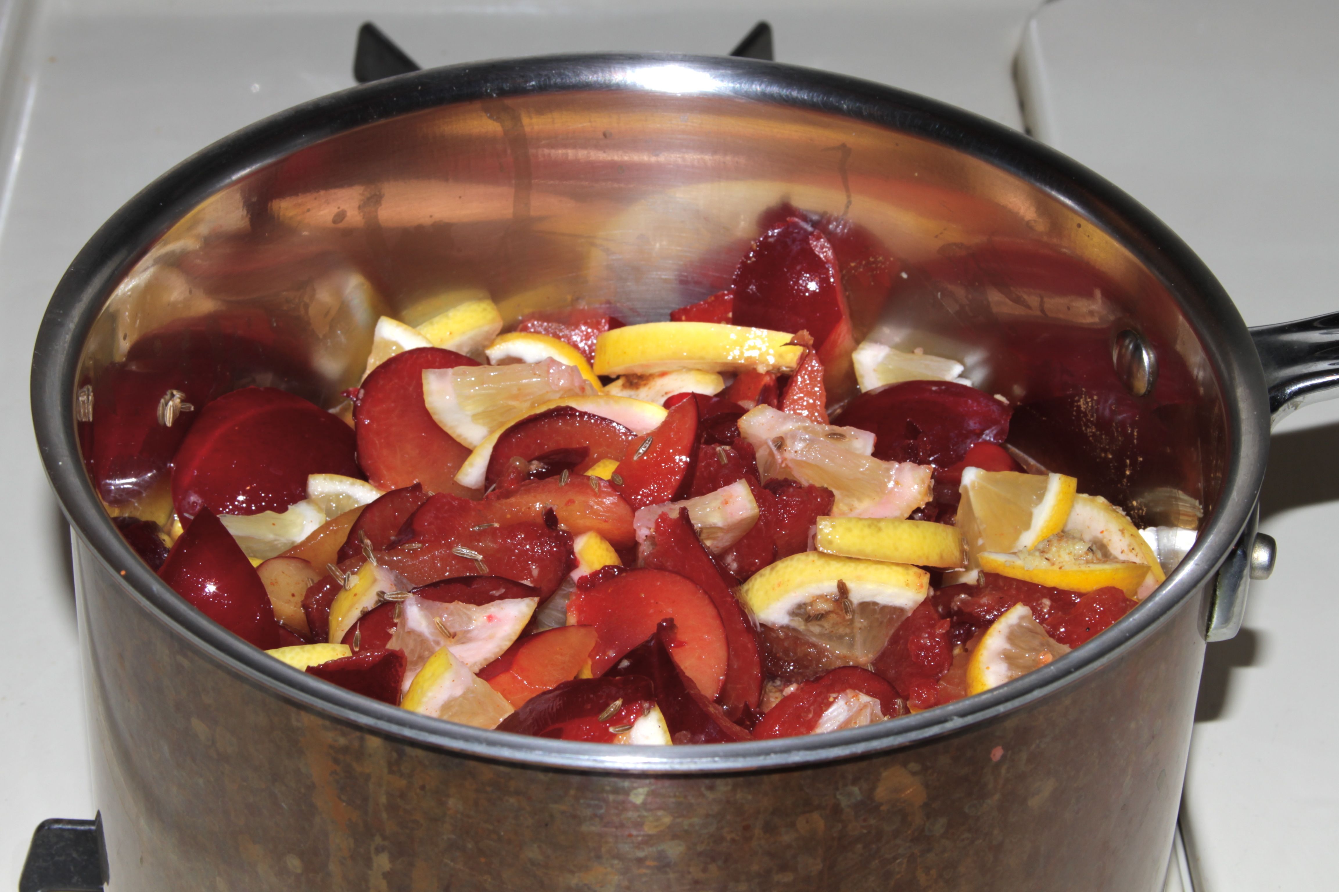 Plum Chutney ingredients mixed