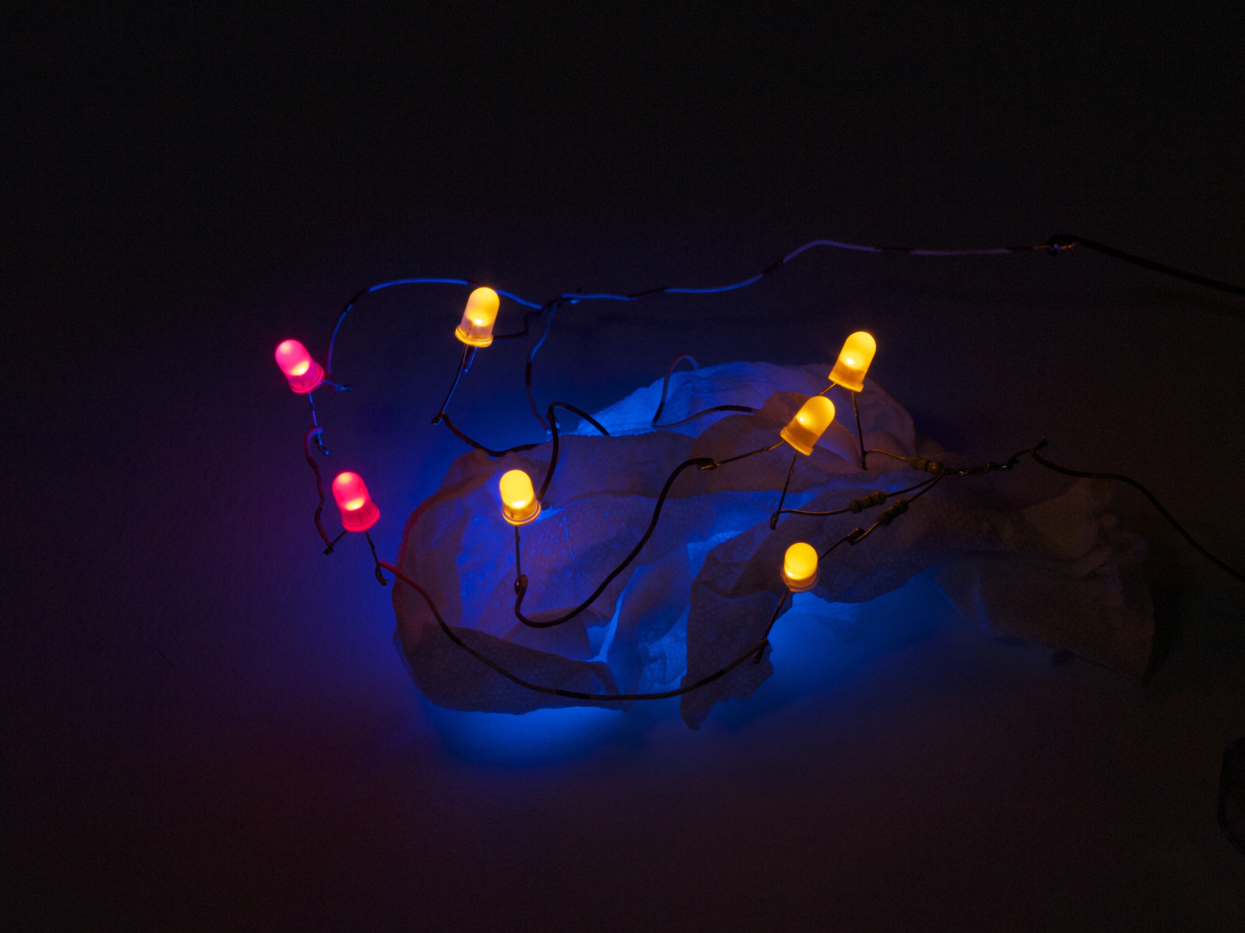 Turned on in the dark, with diffuser for blue