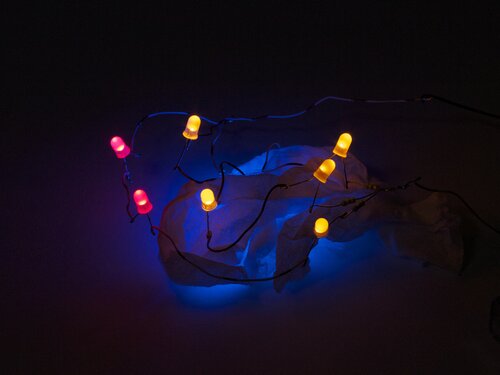 Turned on in the dark, with diffuser for blue