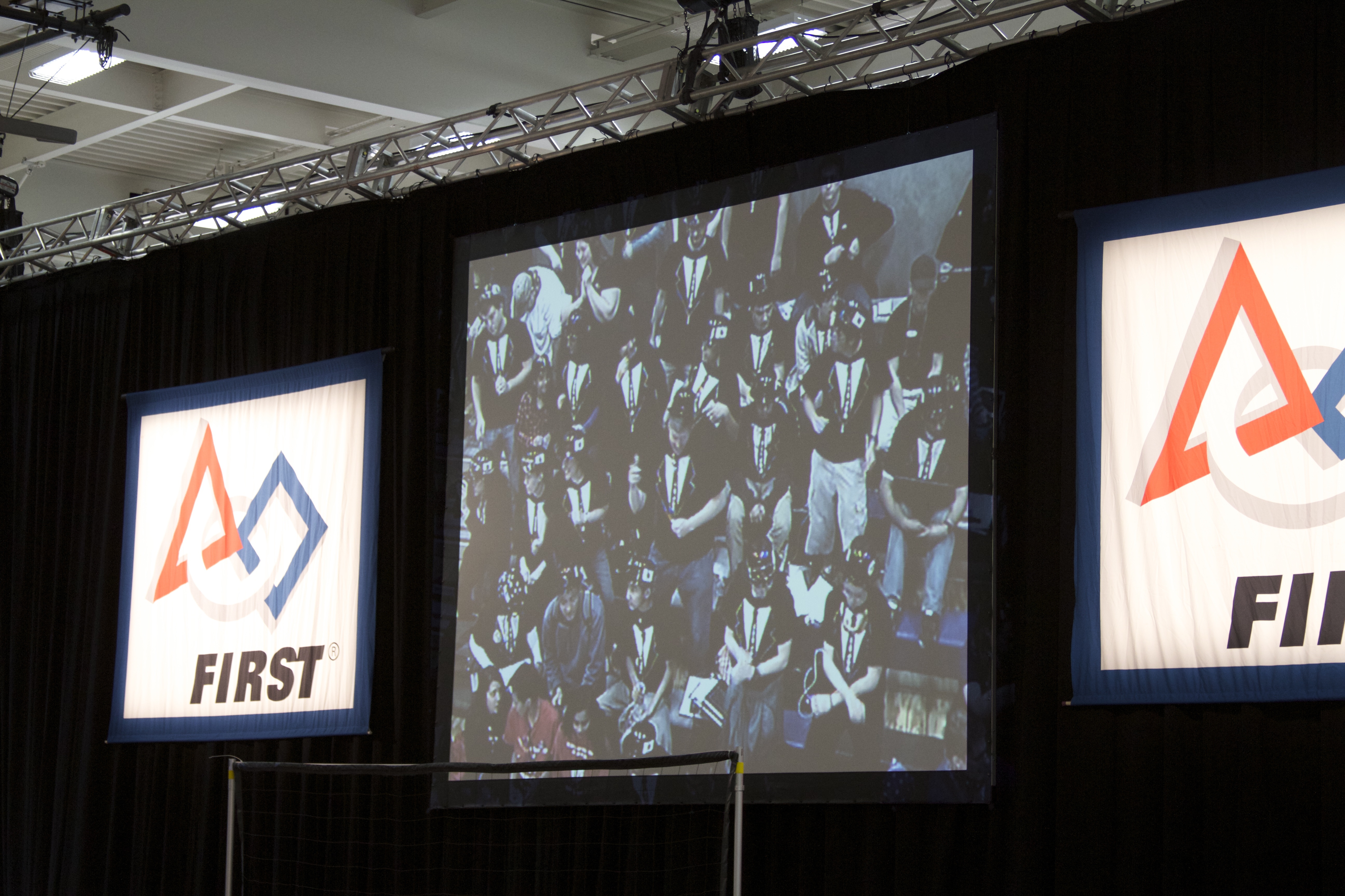 us in the stands on the screen