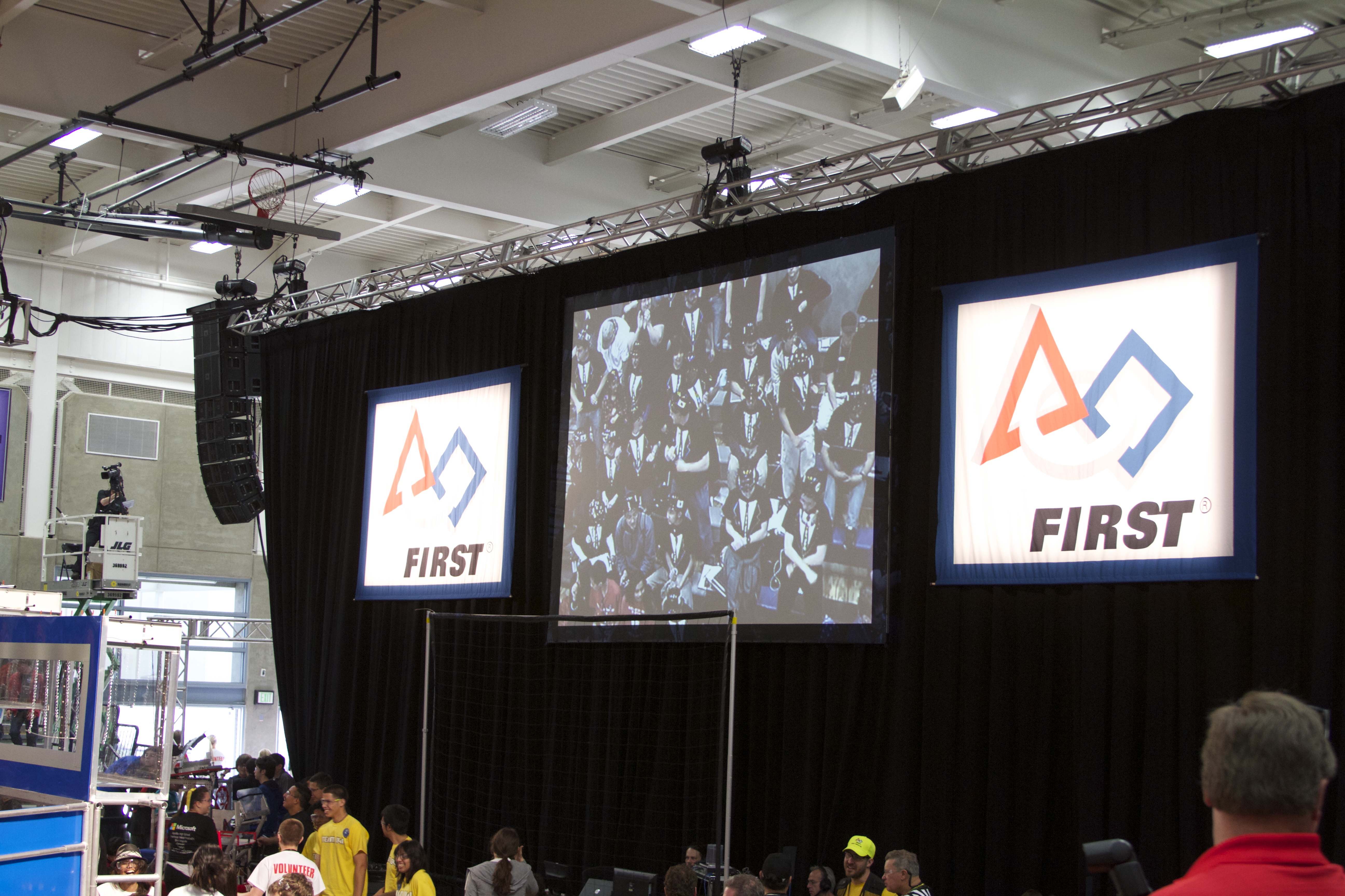 us in the stands on the screen