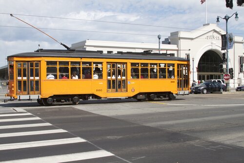 Vintage Street car in front of the Exploratorium