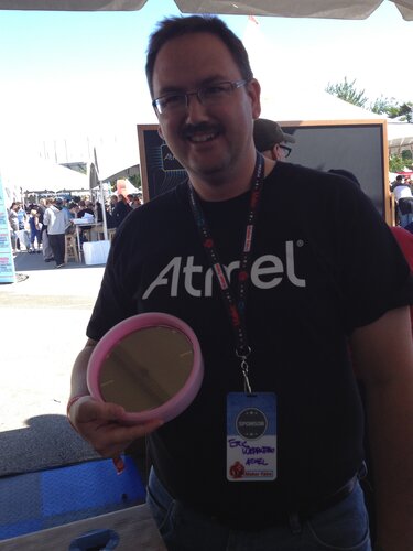 Eric Weddington and a wafer of ATmega328s