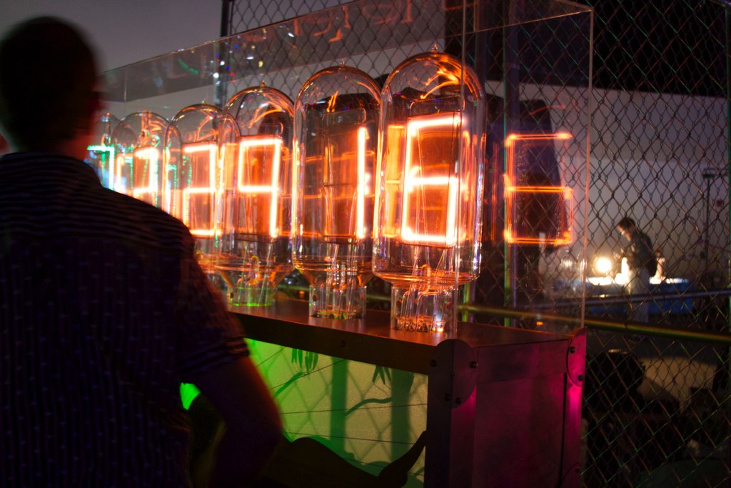 Giant handmade seven segment nixie clock