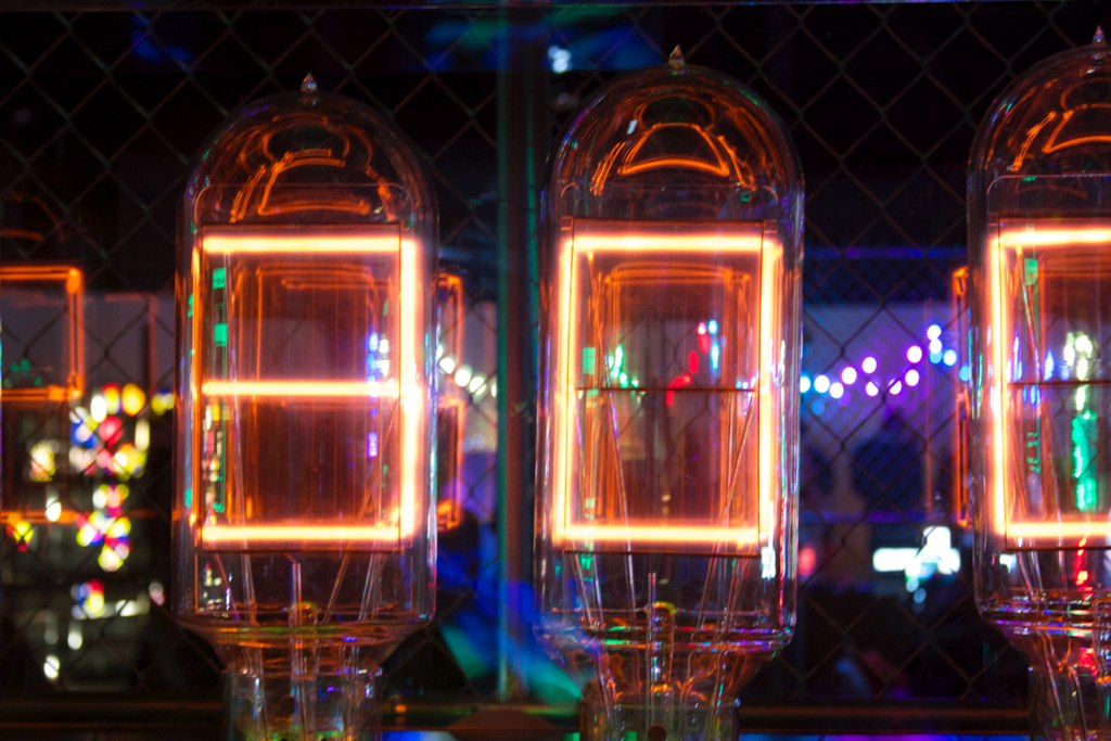 Giant handmade seven segment nixie clock